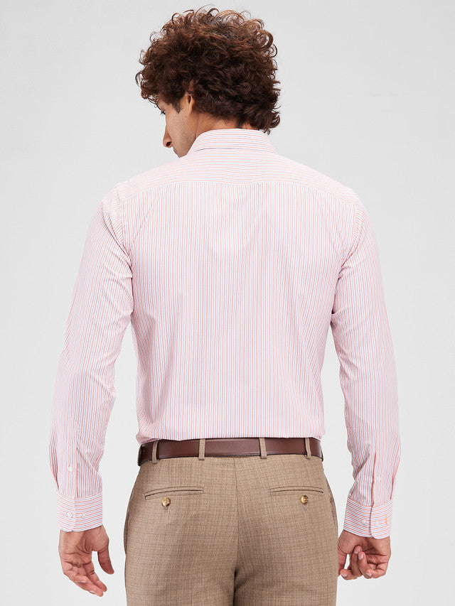 Park Avenue Orange Stripe Slim Fit Cotton Blend Formal Shirt