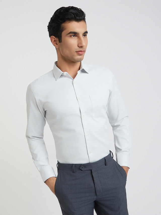 Park Avenue Grey Structure Slim Fit Cotton Blend Formal Shirt