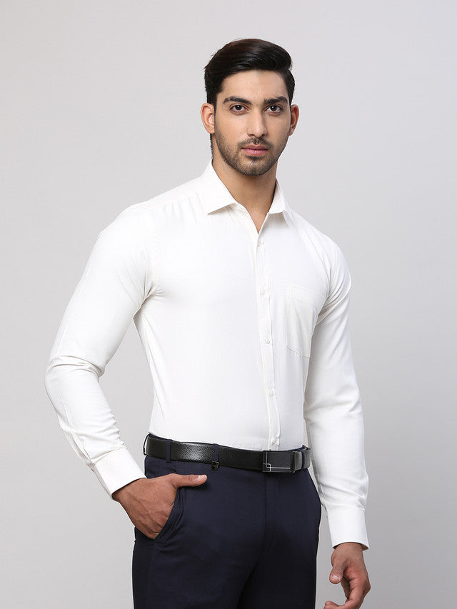 Park Avenue White Structure Slim Fit Cotton Blend Formal Shirt