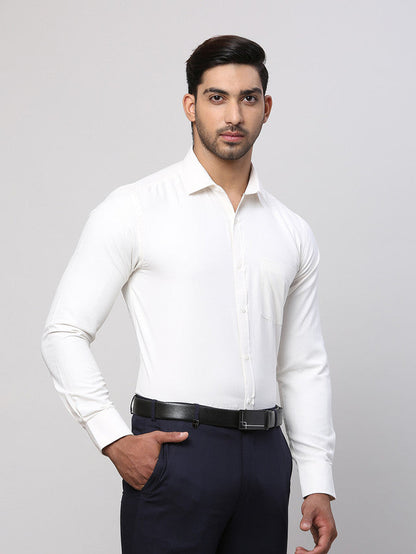 Park Avenue White Structure Slim Fit Cotton Blend Formal Shirt