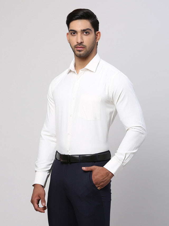 Park Avenue White Structure Slim Fit Cotton Blend Formal Shirt