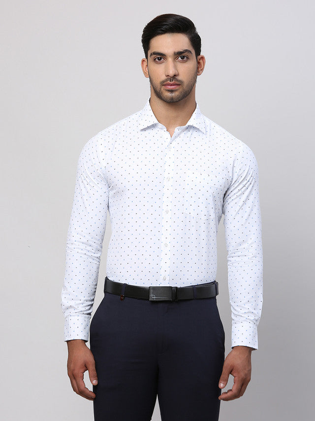 Park Avenue Blue Printed Slim Fit Cotton Blend Formal Shirt