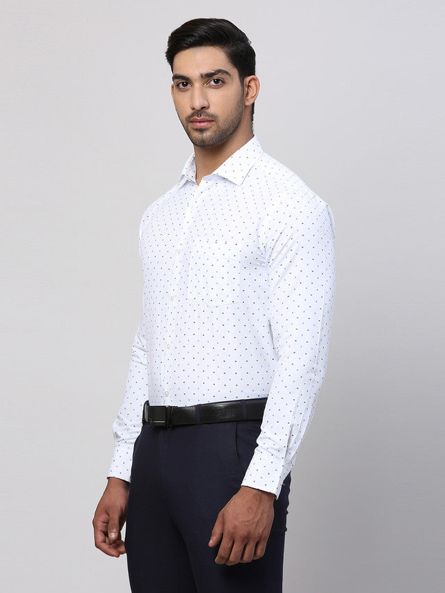 Park Avenue Blue Printed Slim Fit Cotton Blend Formal Shirt