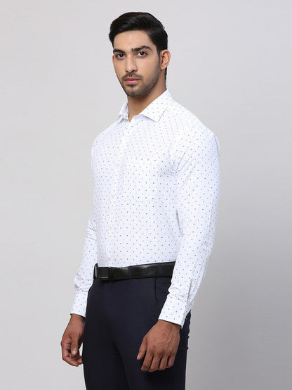Park Avenue Blue Printed Slim Fit Cotton Blend Formal Shirt