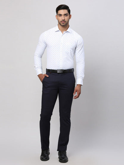 Park Avenue Blue Printed Slim Fit Cotton Blend Formal Shirt