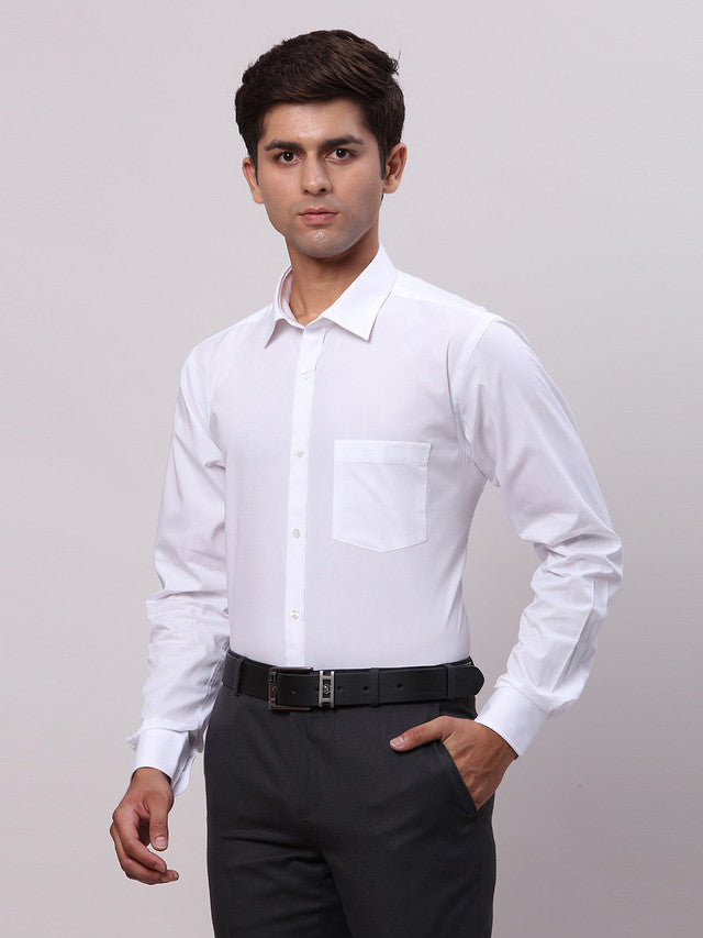Park Avenue White Solid Slim Fit Full Sleeve Cotton Shirt