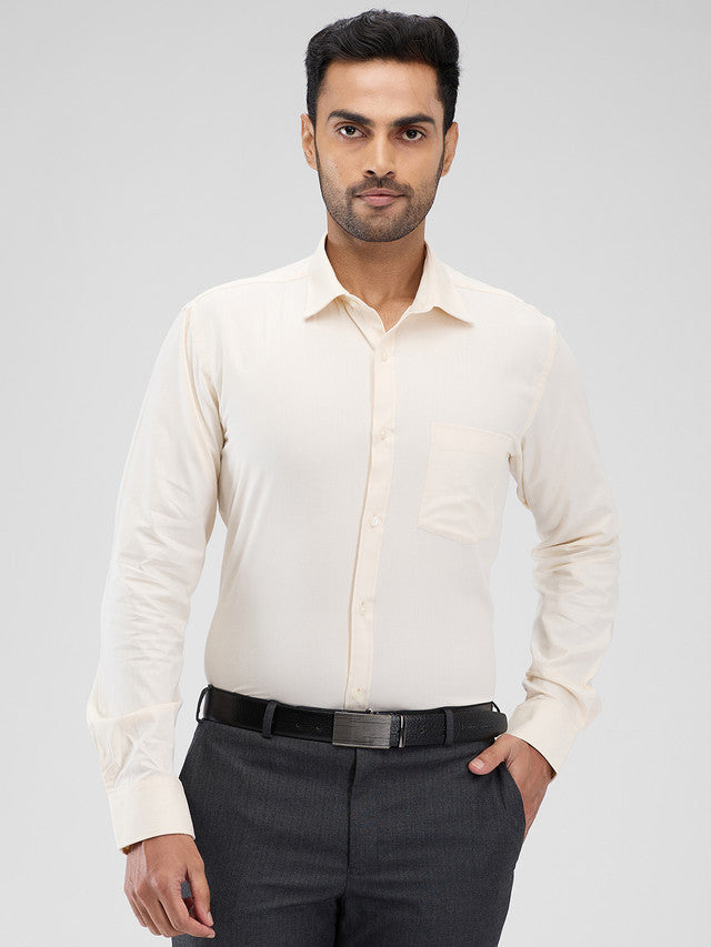 Park Avenue Yellow Solid Slim Fit Cotton Formal Shirt