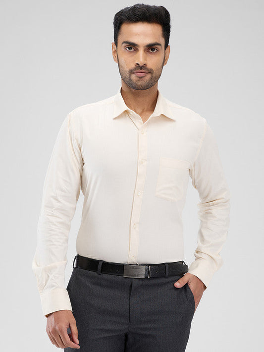 Park Avenue Yellow Solid Slim Fit Cotton Formal Shirt