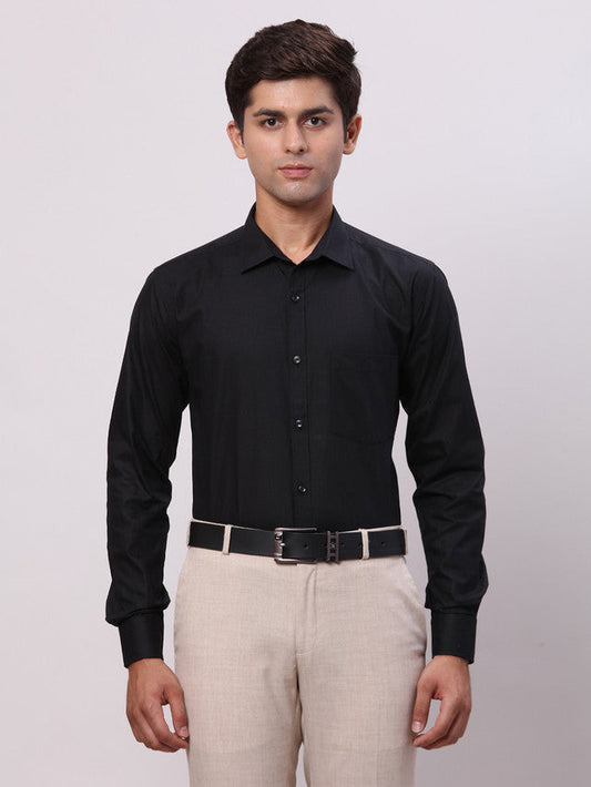 Park Avenue Black Structure Slim Fit Full Sleeve Cotton Shirt