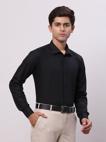 Park Avenue Black Structure Slim Fit Full Sleeve Cotton Shirt