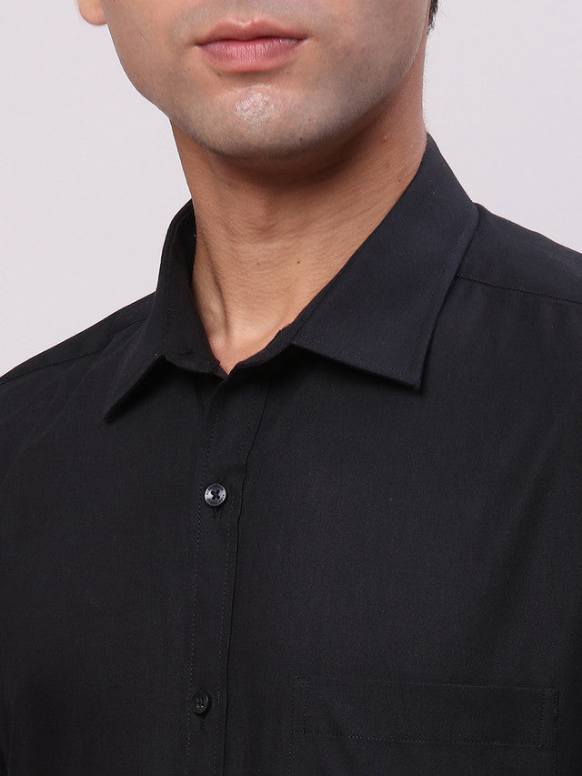 Park Avenue Black Structure Slim Fit Full Sleeve Cotton Shirt