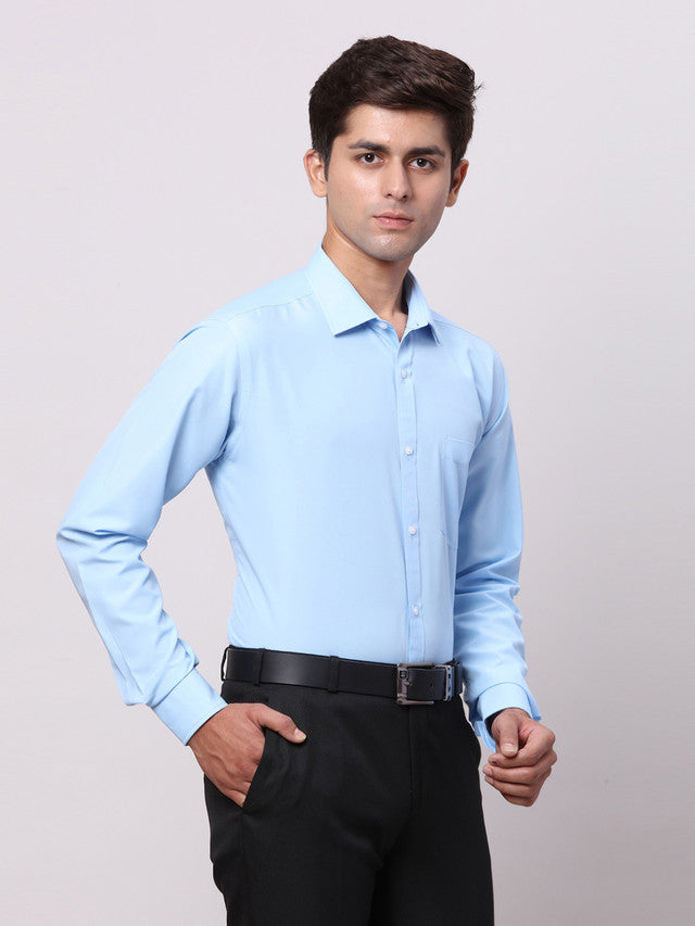 Park Avenue Blue Solid Slim Fit Polyester Blend Formal Shirt