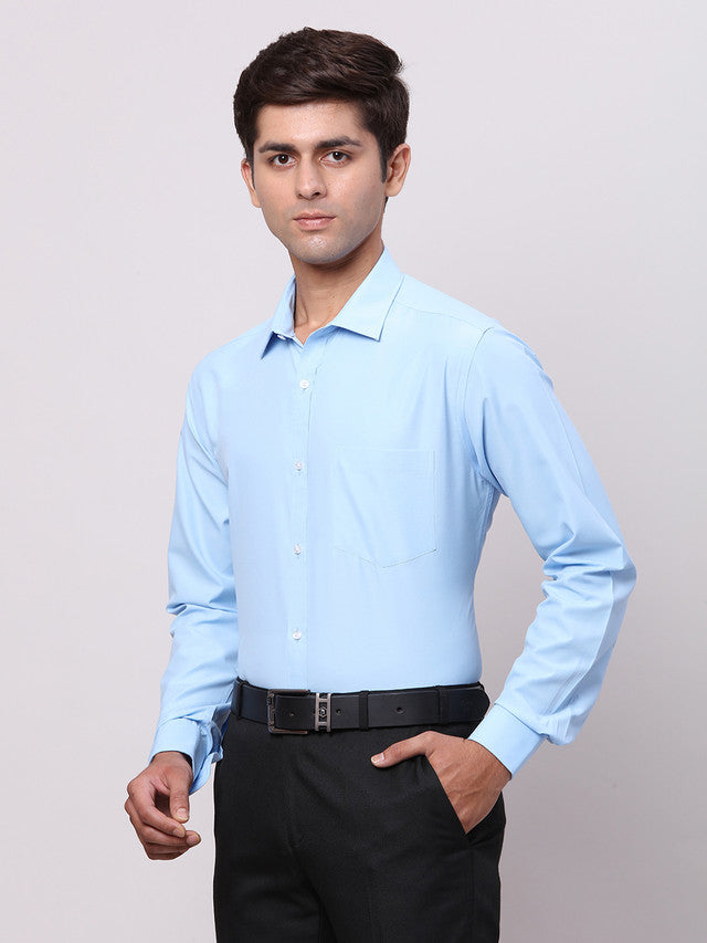 Park Avenue Blue Solid Slim Fit Polyester Blend Formal Shirt