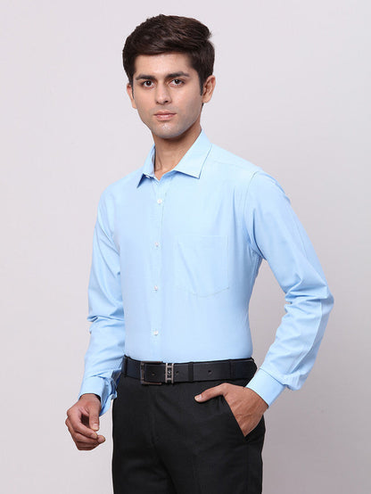 Park Avenue Blue Solid Slim Fit Polyester Blend Formal Shirt