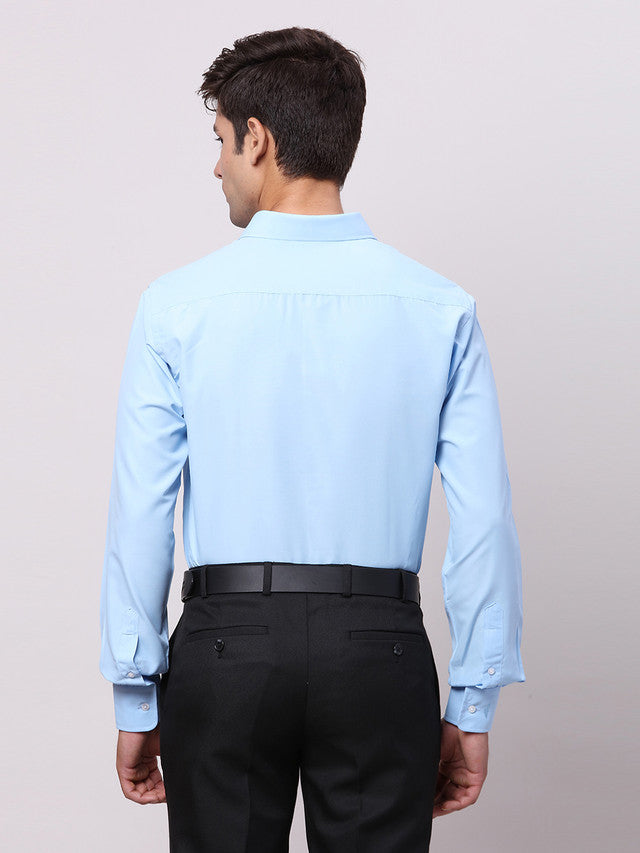 Park Avenue Blue Solid Slim Fit Polyester Blend Formal Shirt