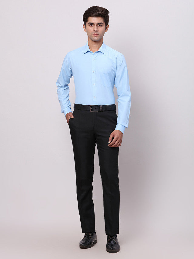Park Avenue Blue Solid Slim Fit Polyester Blend Formal Shirt