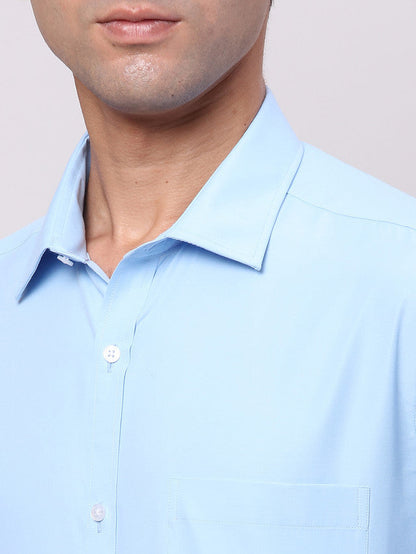 Park Avenue Blue Solid Slim Fit Polyester Blend Formal Shirt