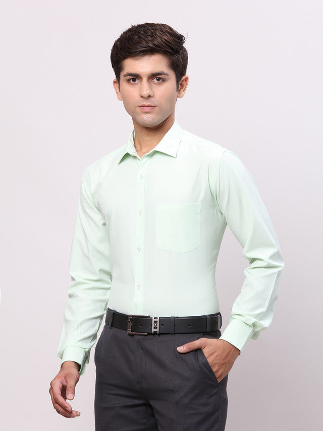 Park Avenue Green Solid Slim Fit Polyester Blend Formal Shirt