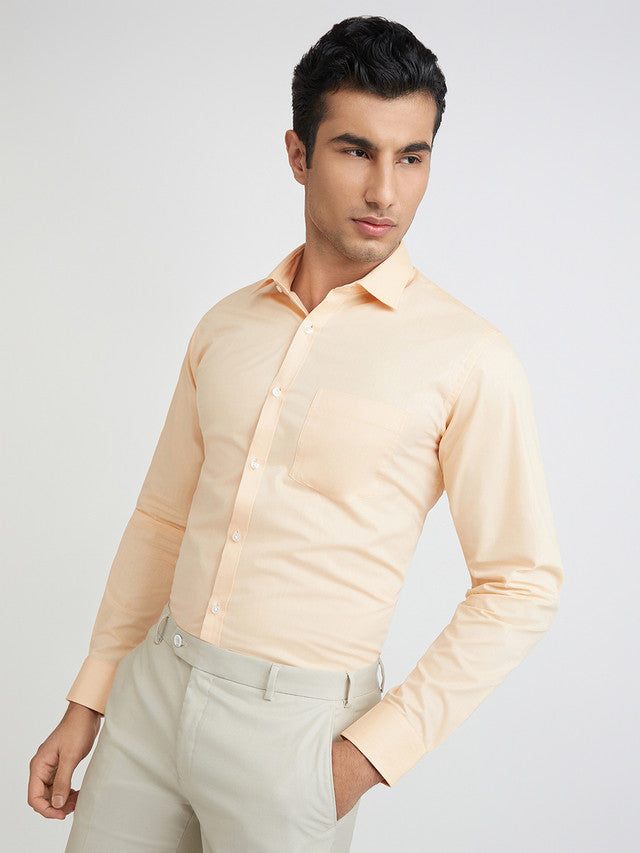 Park Avenue Orange Solid Slim Fit Cotton Blend Formal Shirt