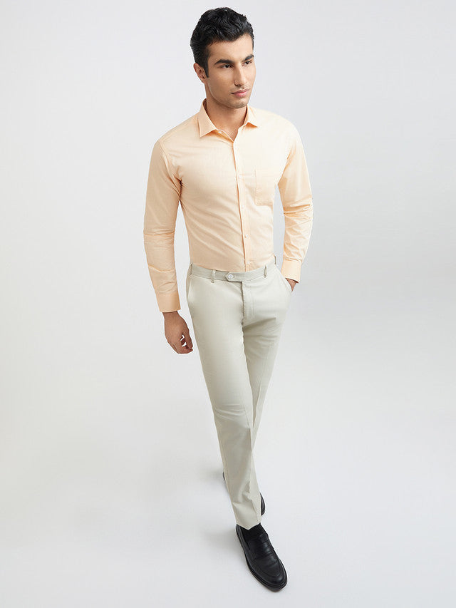 Park Avenue Orange Solid Slim Fit Cotton Blend Formal Shirt
