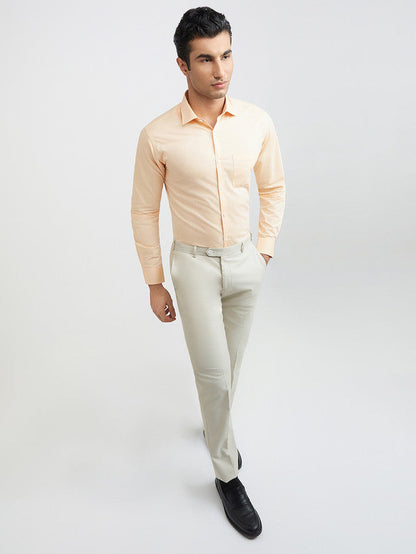 Park Avenue Orange Solid Slim Fit Cotton Blend Formal Shirt