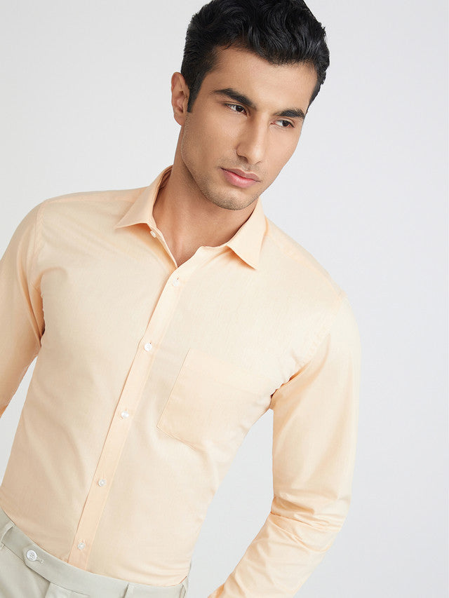 Park Avenue Orange Solid Slim Fit Cotton Blend Formal Shirt
