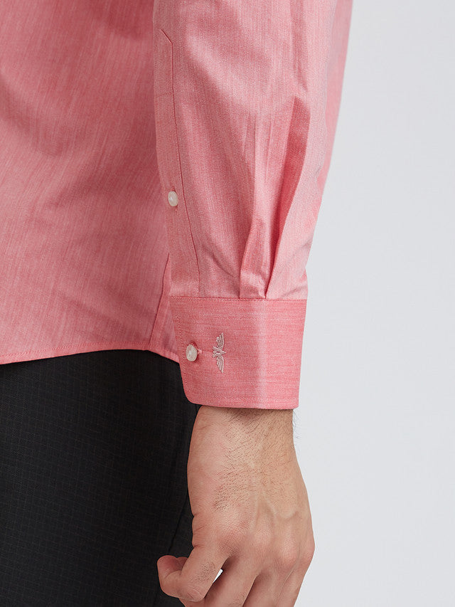 Park Avenue Red Solid Slim Fit Cotton Blend Formal Shirt