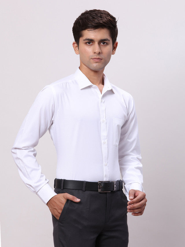 Park Avenue White Structure Slim Fit Cotton Blend Formal Shirt