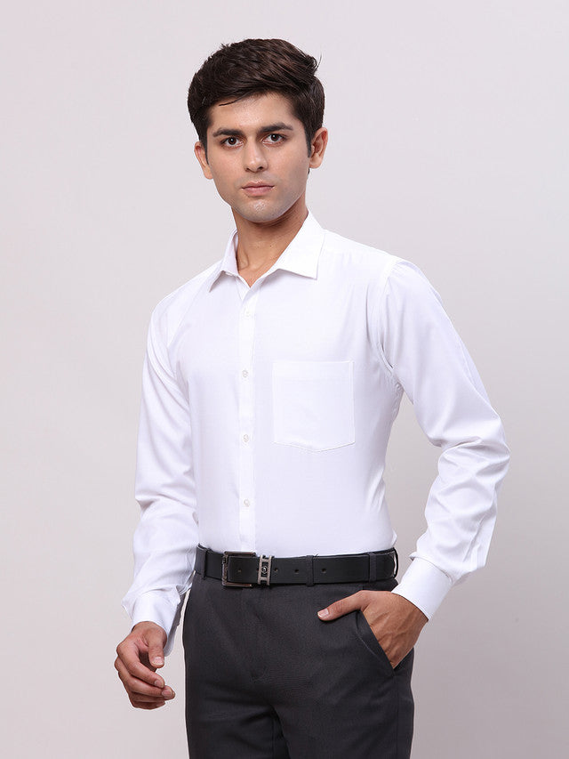 Park Avenue White Structure Slim Fit Cotton Blend Formal Shirt