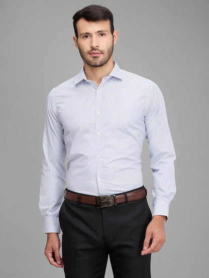 Park Avenue Men Blue Checkered Slim Fit Full Sleeve Semi Cut Away Collar Shirt