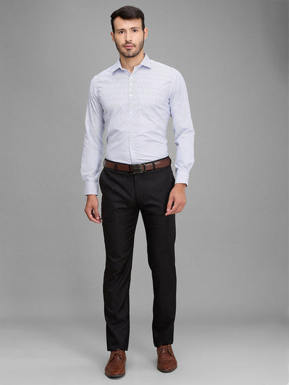 Park Avenue Men Blue Checkered Slim Fit Full Sleeve Semi Cut Away Collar Shirt