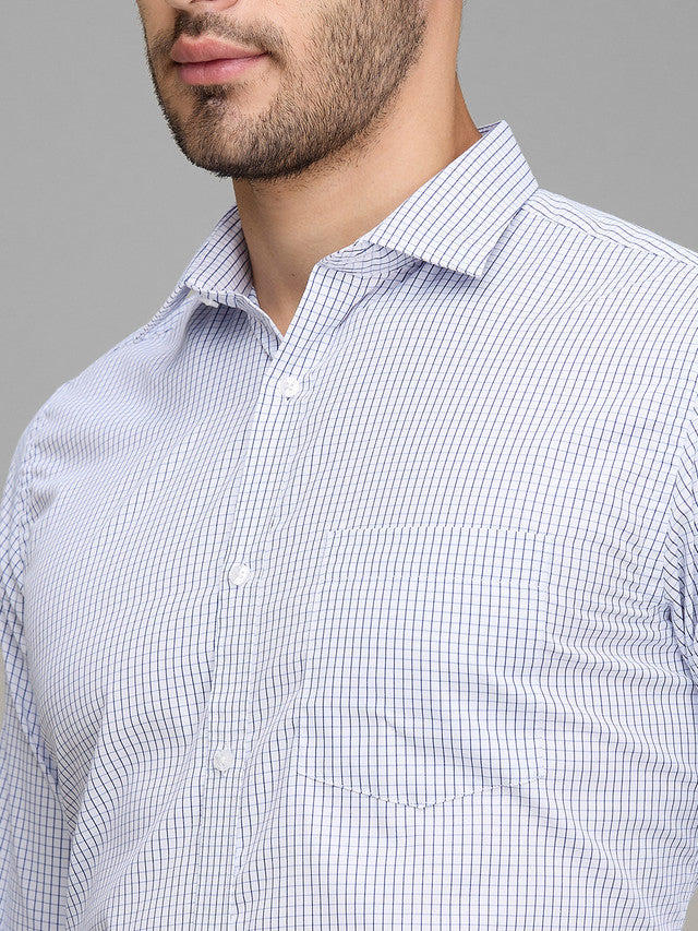 Park Avenue Men Blue Checkered Slim Fit Full Sleeve Semi Cut Away Collar Shirt