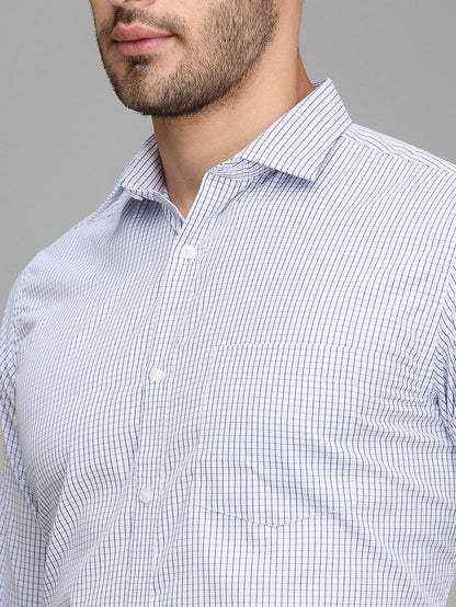 Park Avenue Men Blue Checkered Slim Fit Full Sleeve Semi Cut Away Collar Shirt