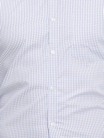 Park Avenue Men Blue Checkered Slim Fit Full Sleeve Semi Cut Away Collar Shirt