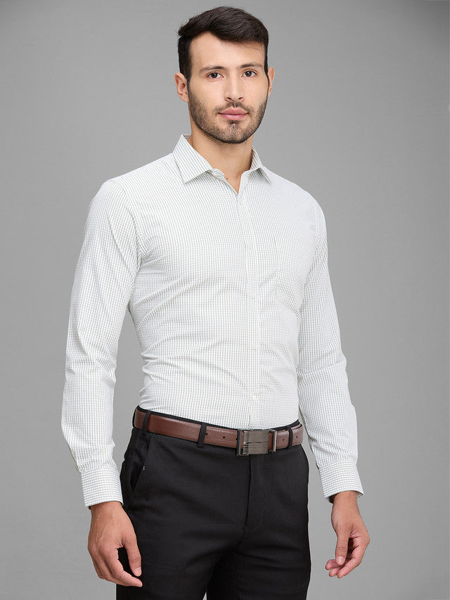 Park Avenue Men White Checkered Slim Fit Polyester Blend Formal Shirt