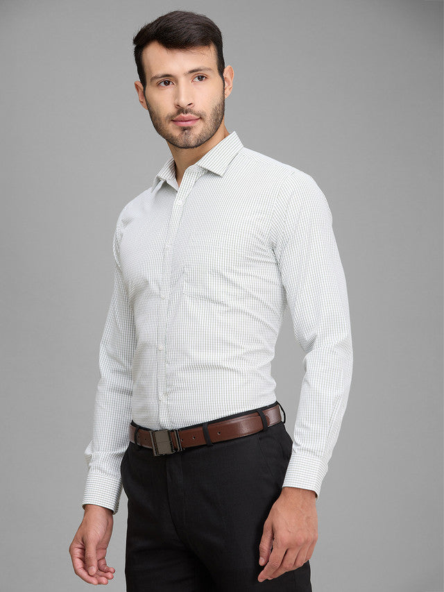 Park Avenue Men White Checkered Slim Fit Polyester Blend Formal Shirt