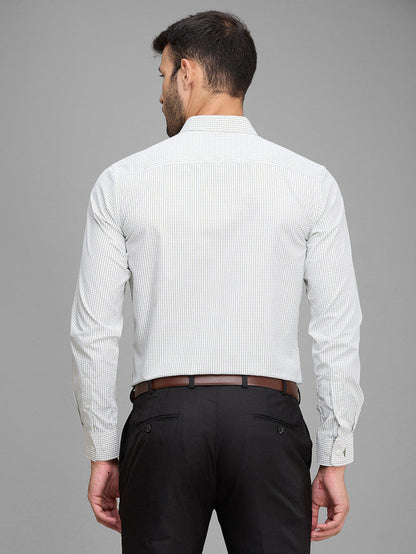 Park Avenue Men White Checkered Slim Fit Polyester Blend Formal Shirt