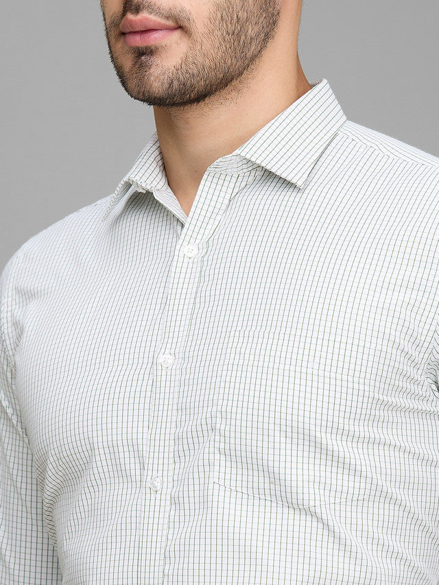 Park Avenue Men White Checkered Slim Fit Polyester Blend Formal Shirt