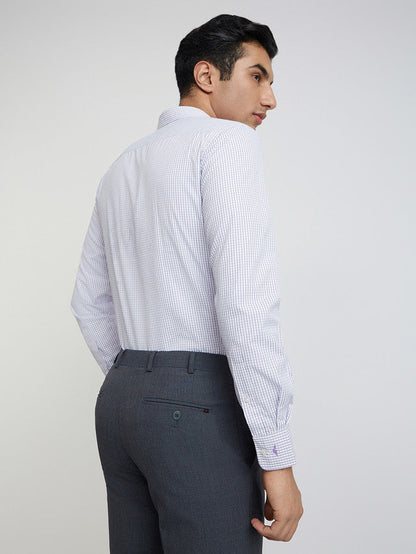 Park Avenue Men White Checks Slim Fit Cotton Blend Formal Shirt