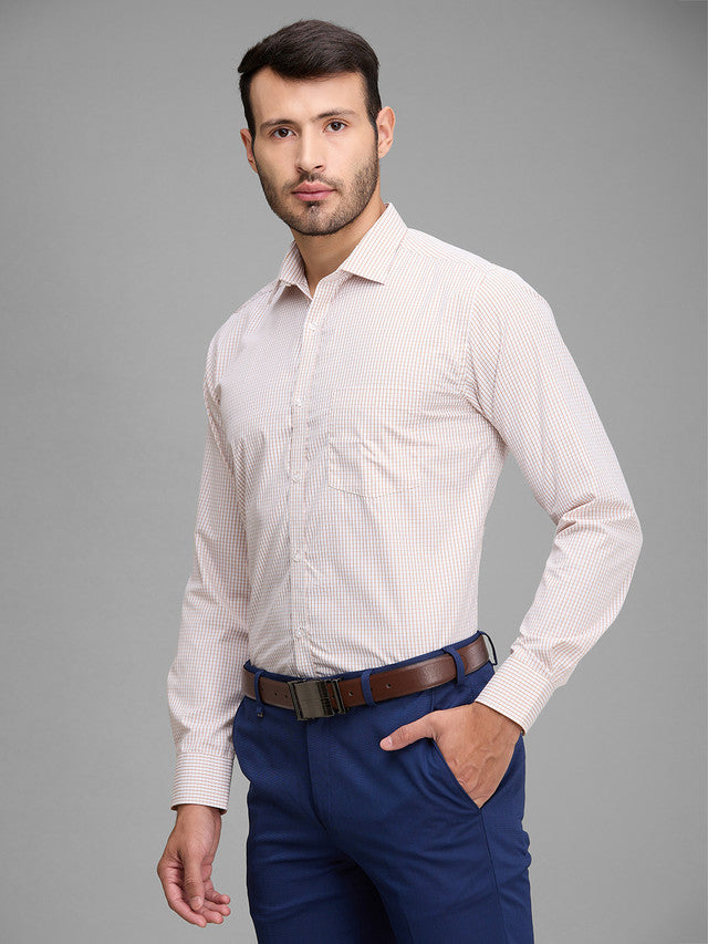 Park Avenue Men Yellow Checkered Slim Fit Full Sleeve Semi Cut Away Collar Shirt