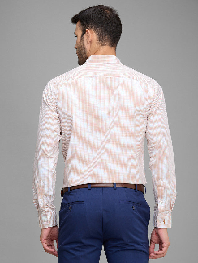 Park Avenue Men Yellow Checkered Slim Fit Full Sleeve Semi Cut Away Collar Shirt