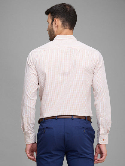 Park Avenue Men Yellow Checkered Slim Fit Full Sleeve Semi Cut Away Collar Shirt