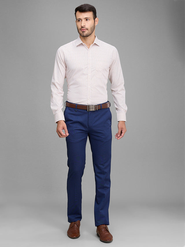 Park Avenue Men Yellow Checkered Slim Fit Full Sleeve Semi Cut Away Collar Shirt