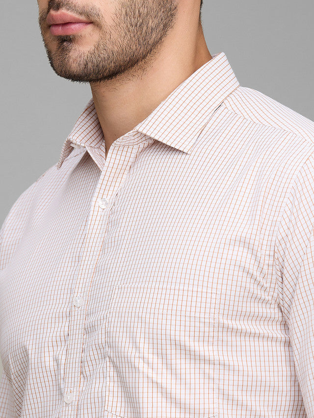 Park Avenue Men Yellow Checkered Slim Fit Full Sleeve Semi Cut Away Collar Shirt