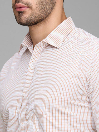 Park Avenue Men Yellow Checkered Slim Fit Full Sleeve Semi Cut Away Collar Shirt