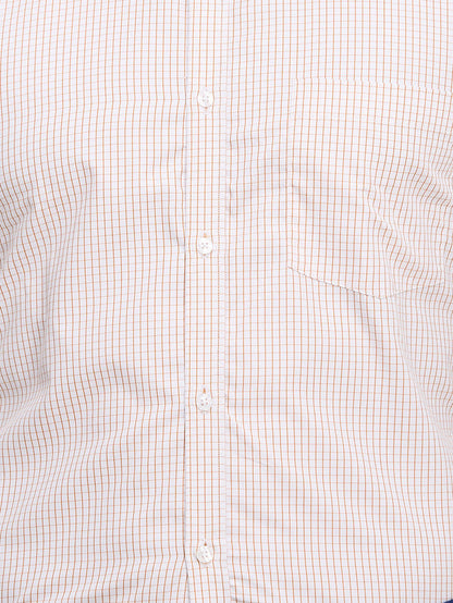 Park Avenue Men Yellow Checkered Slim Fit Full Sleeve Semi Cut Away Collar Shirt