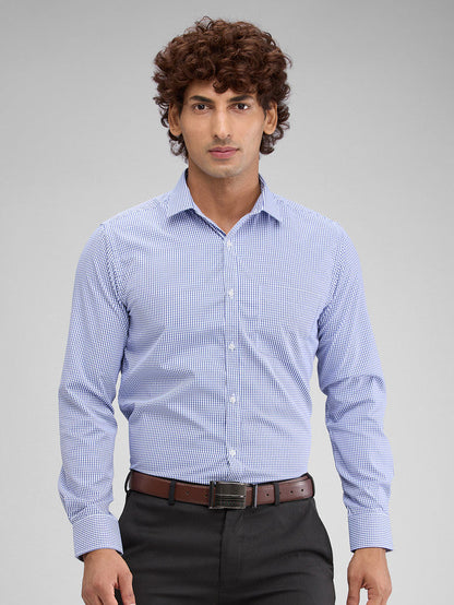 Park Avenue Blue Checks Slim Fit Full Sleeve Cotton Blend Shirt