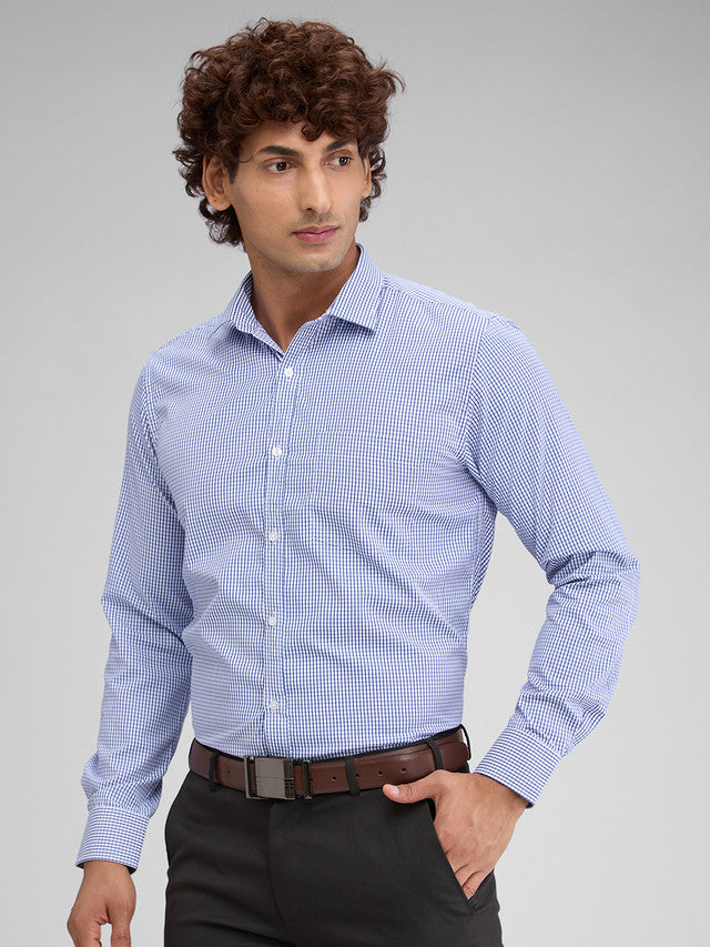 Park Avenue Blue Checks Slim Fit Full Sleeve Cotton Blend Shirt