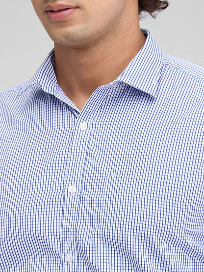 Park Avenue Blue Checks Slim Fit Full Sleeve Cotton Blend Shirt