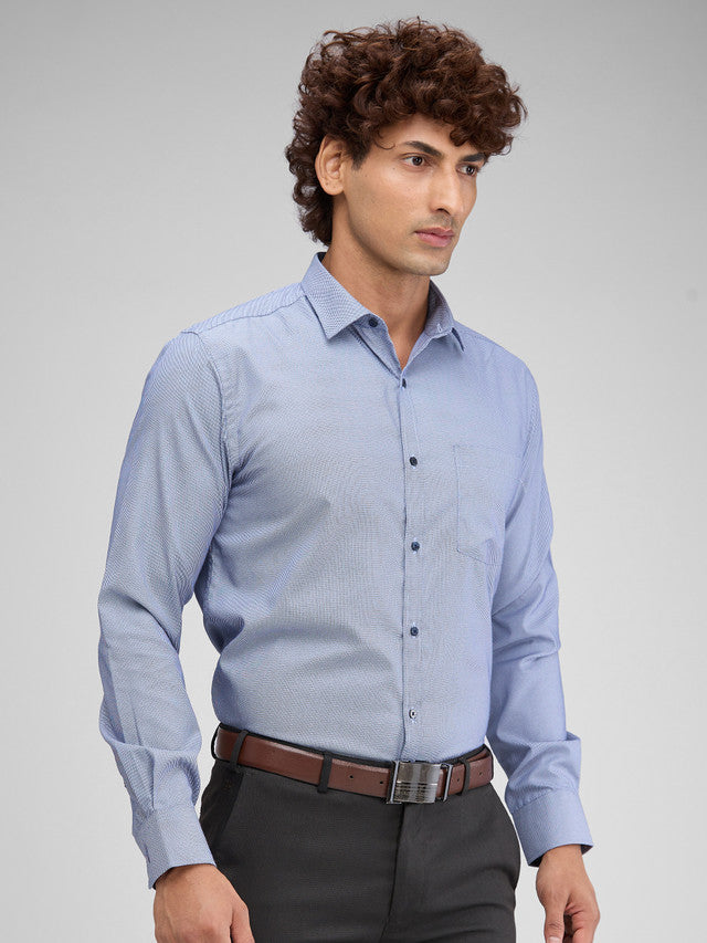 Park Avenue Blue Structure Slim Fit Full Sleeve Cotton Blend Shirt
